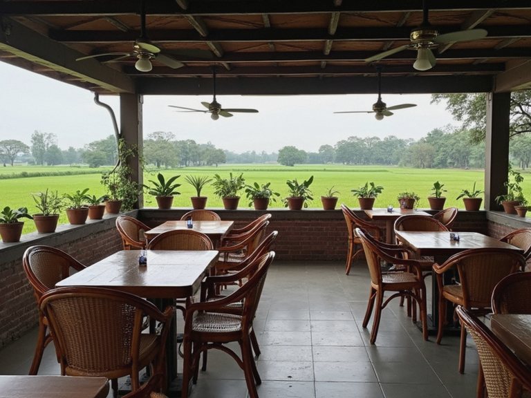 Semi-open dining area at Bridge House